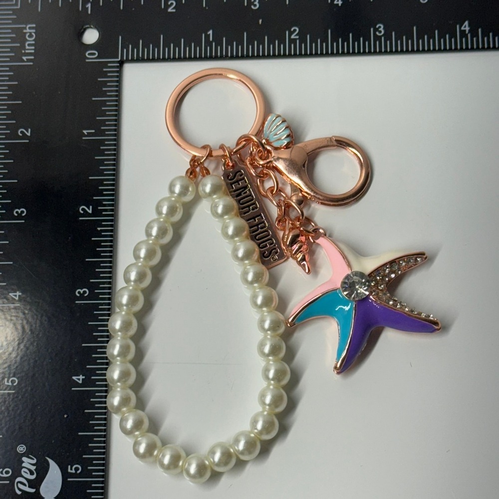 Senor Frogs Starfish Seashell Charm Keychain Rose Gold Tassel Bag‎ Accessory